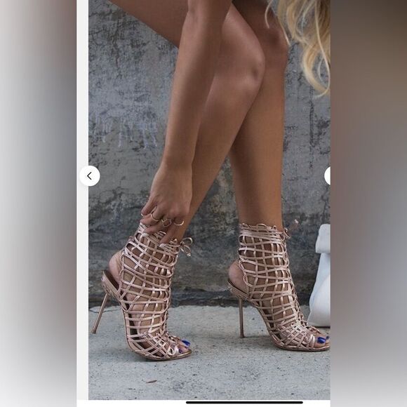 Sophia Webster Shoes - Sophia Webster Delphine Leather Gold /Caged Tie Lace Up Booties Heels 39